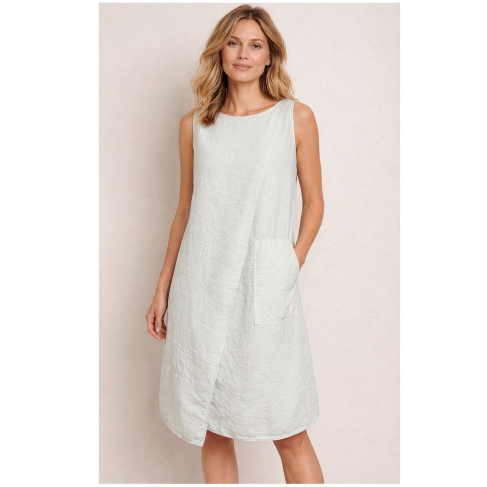 OSKA Women’s Size‎ US 8/10 Light Mint Green Linen Sleeveless Shift Dress Pocket